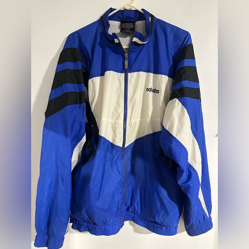 Vintage Adidas Blue White Black Windbreaker Jacket